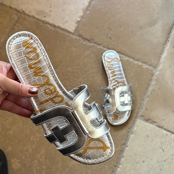 Sam Edelman Metallic Silver Slide Sandals - Picture 3 of 3
